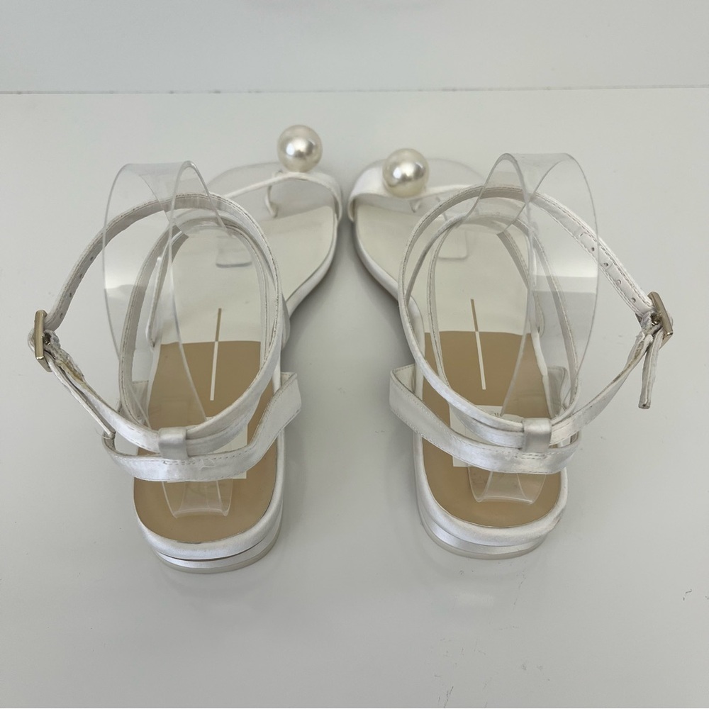 Dolce Vita White Satin Pearl Strappy Flat Sandals Bridal Wedding Size 8.5 - Picture 8 of 13